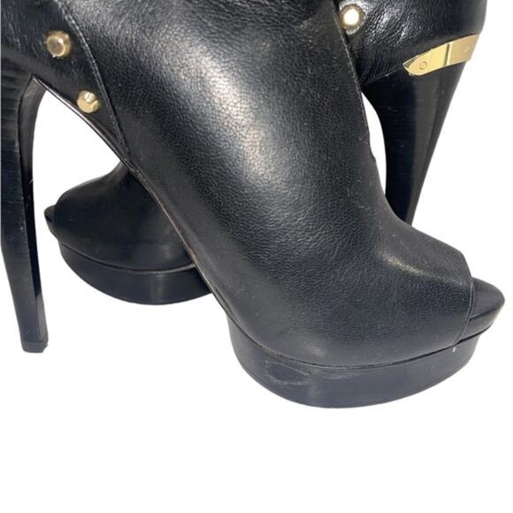 MICHAEL KORS Women's Black Leather Ailee Gold Studded Peeptoe Booties Sz 9.5 - Picture 9 of 10